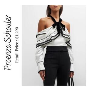 NWT Proenza Schouler Re-Edition Bow-Front Cold-Shoulder Textured Crop Top Sz 6